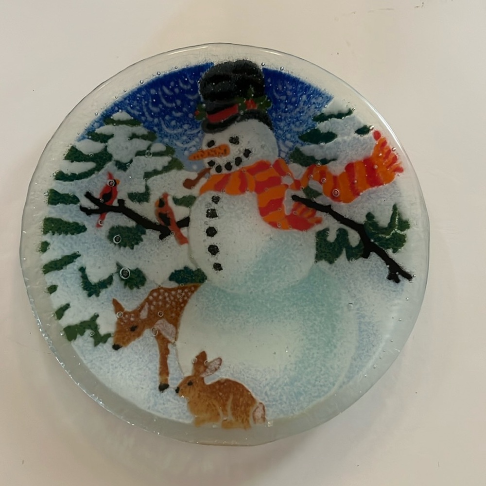 Glass Snowman Plate